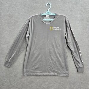 National Geographic Men Shirt M Gray Graphic Print Mountain Long Sleeve Logo